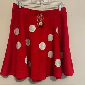 Lauren Conrad Disney Minnie Mouse Red Polka Dot Swing Skirt Sz L Large nwt-read